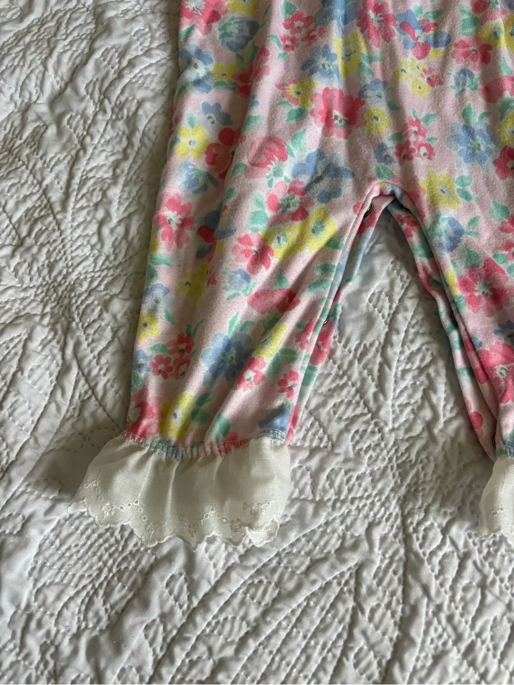 Vintage CartersFloral Baby Romper with Lace Trim - Pink Multicolor